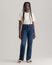 Jeans med h&ouml;g midja och raka, lediga ben