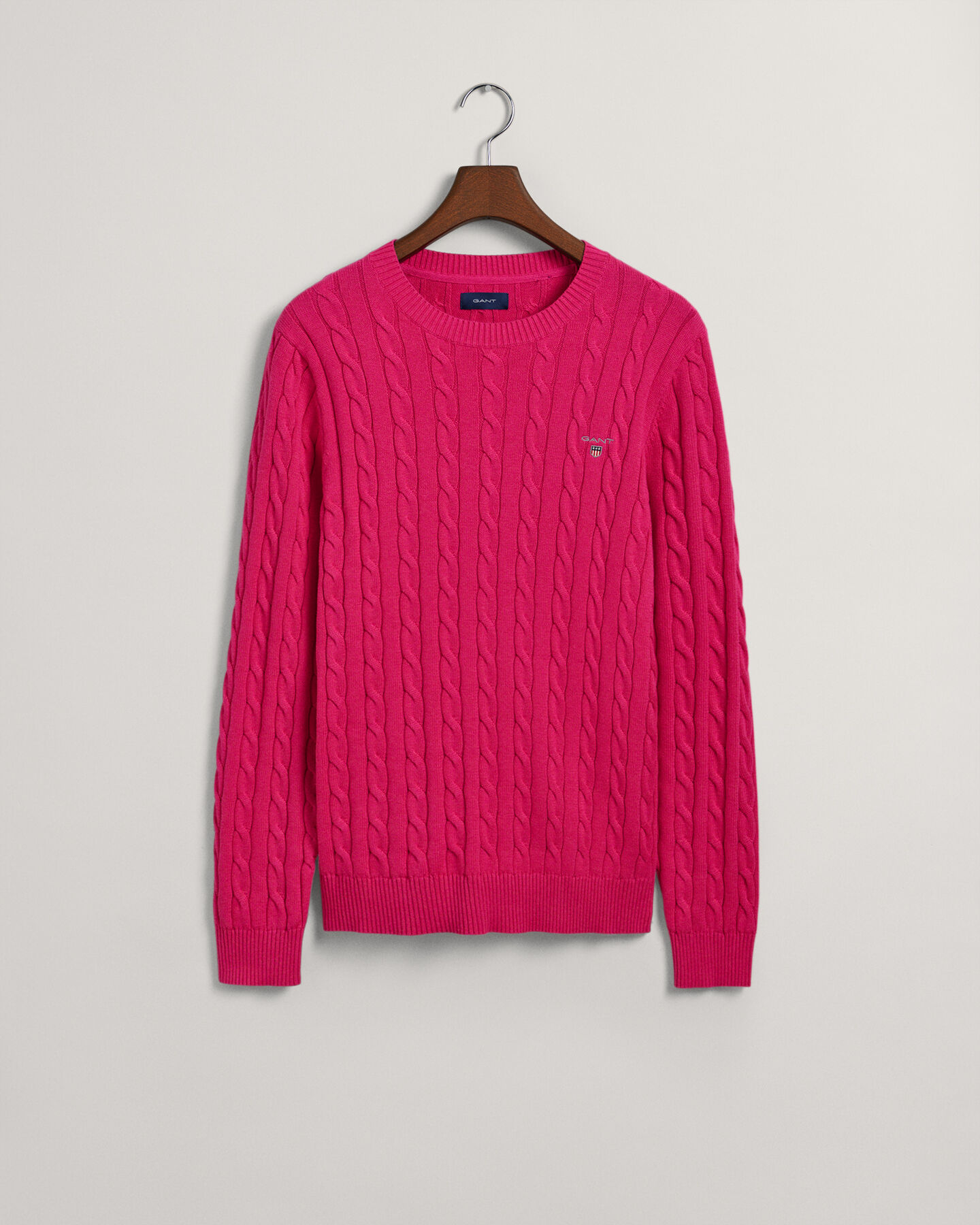 Kabelstickad crew neck bomullstr&ouml;ja