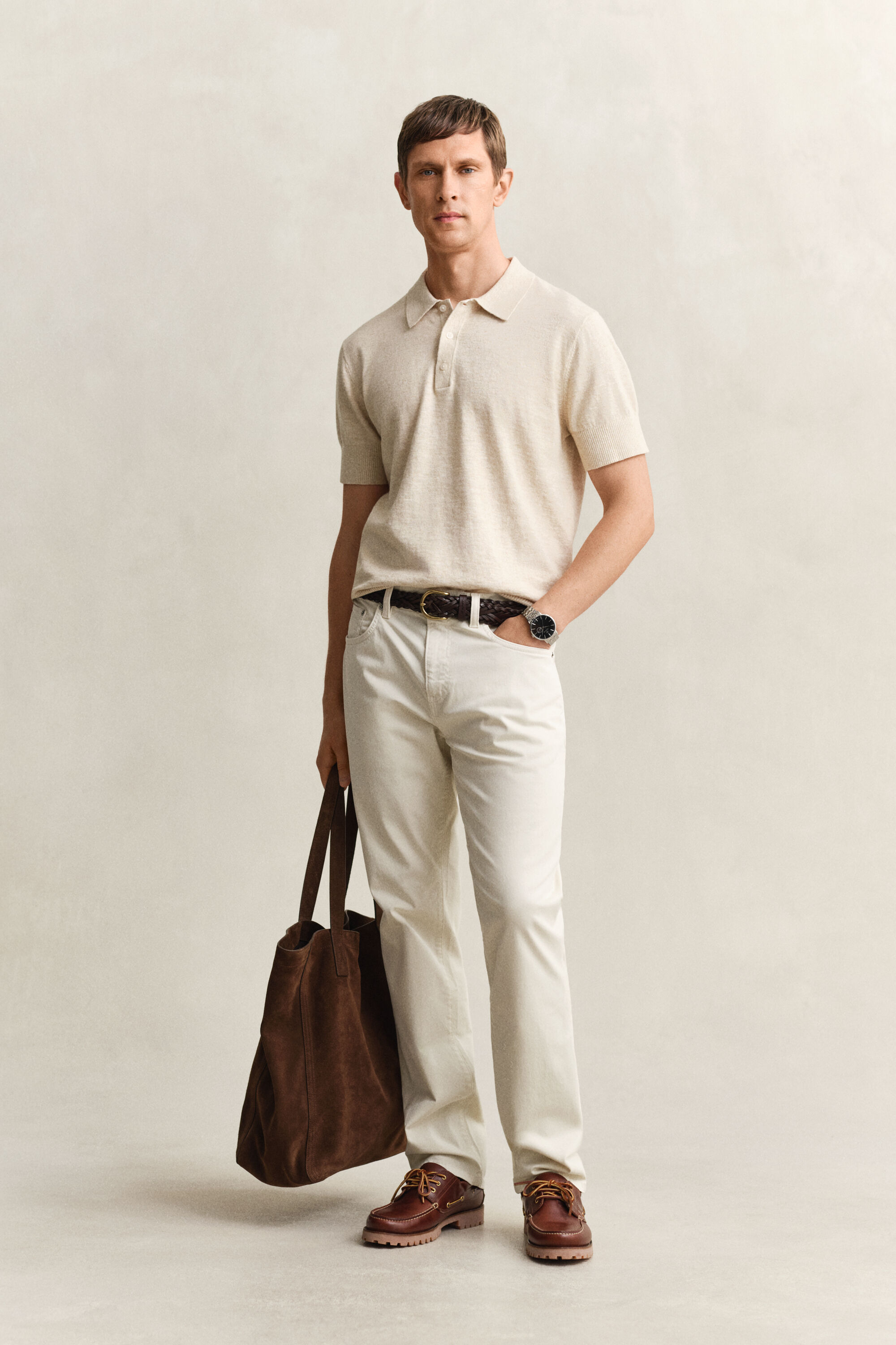 Kortärmad pikétröja i grovspunnen bomullsblandning