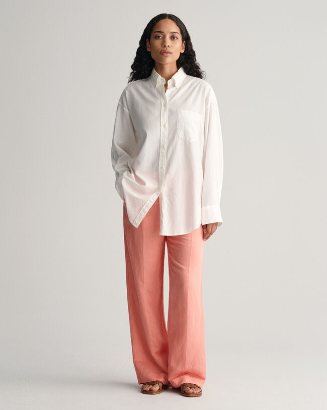 Relaxed fit dra-p&aring;-byxor i linneblandning