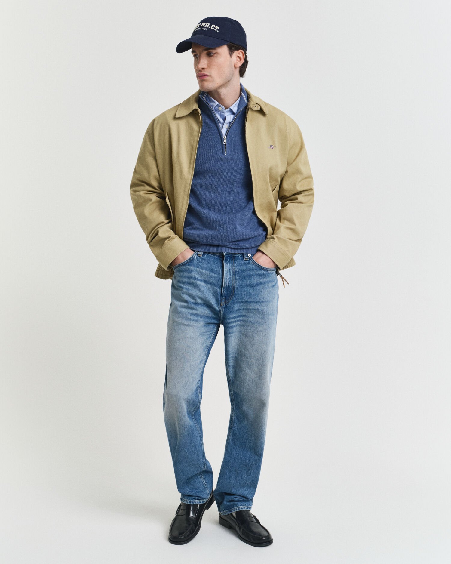 Tröja i bomullspiké med dragkedja vid halsöppningen