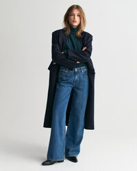 Randig ribbstickad polotröja med lång ärm