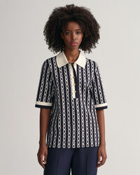 Chain Jacquard pik&eacute;tr&ouml;ja med halvl&aring;ng &auml;rm