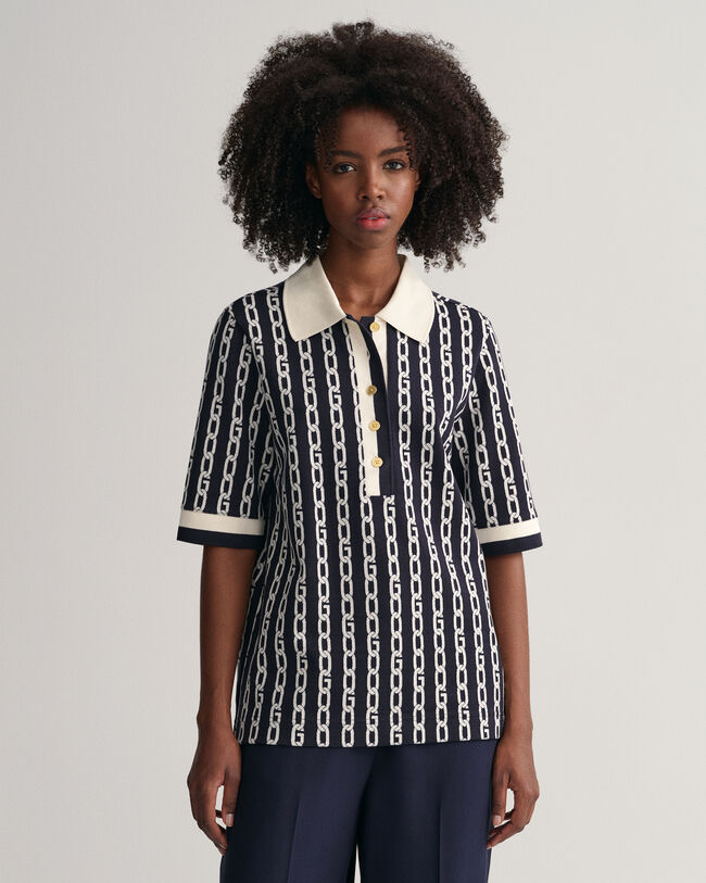 Chain Jacquard pik&eacute;tr&ouml;ja med halvl&aring;ng &auml;rm