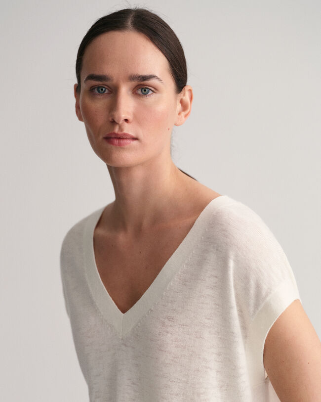 V-ringad slipover i linneblandning