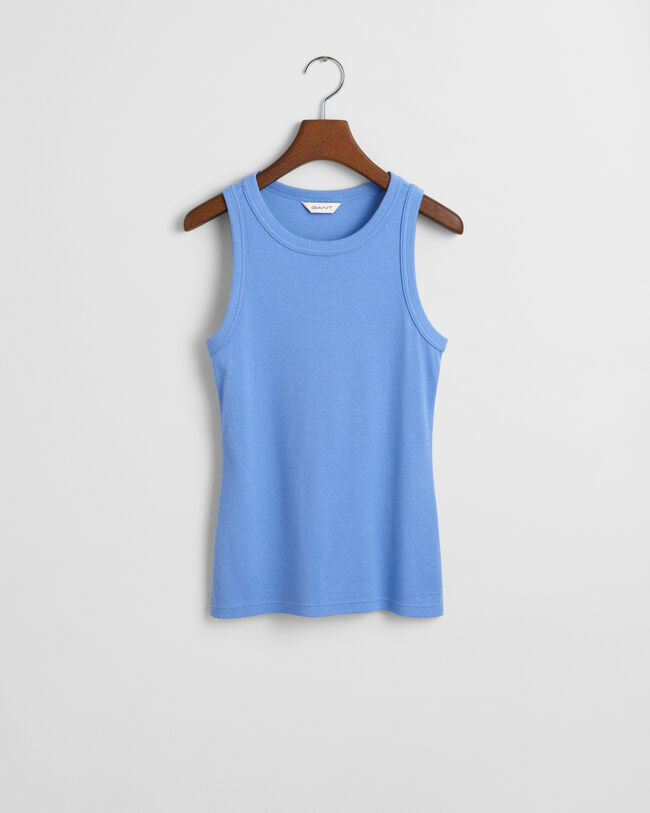 Ribbstickat linne med hög hals