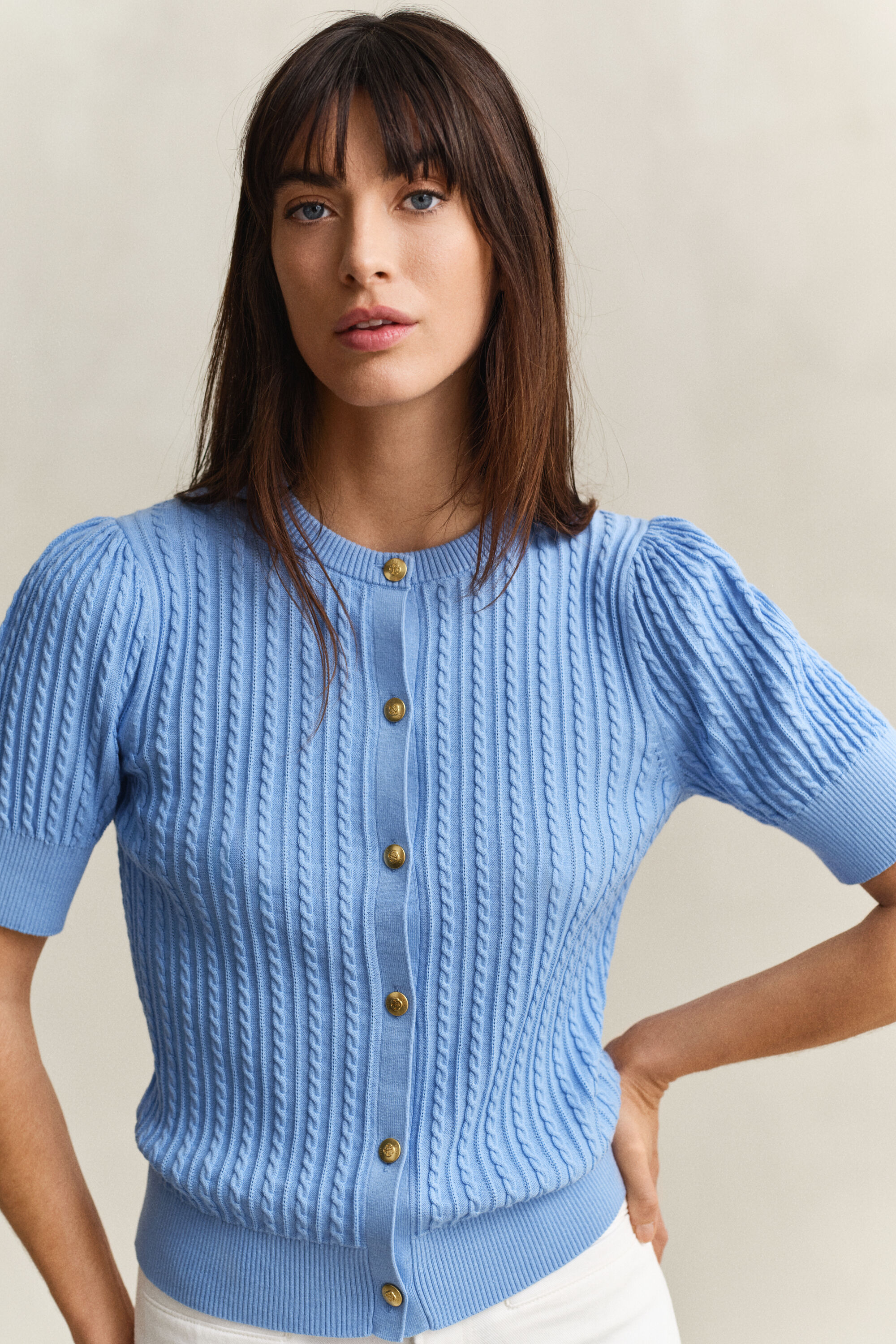 Kabelstickad bomullskofta