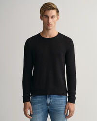 Crew neck tr&ouml;ja i bomull och linne med struktur