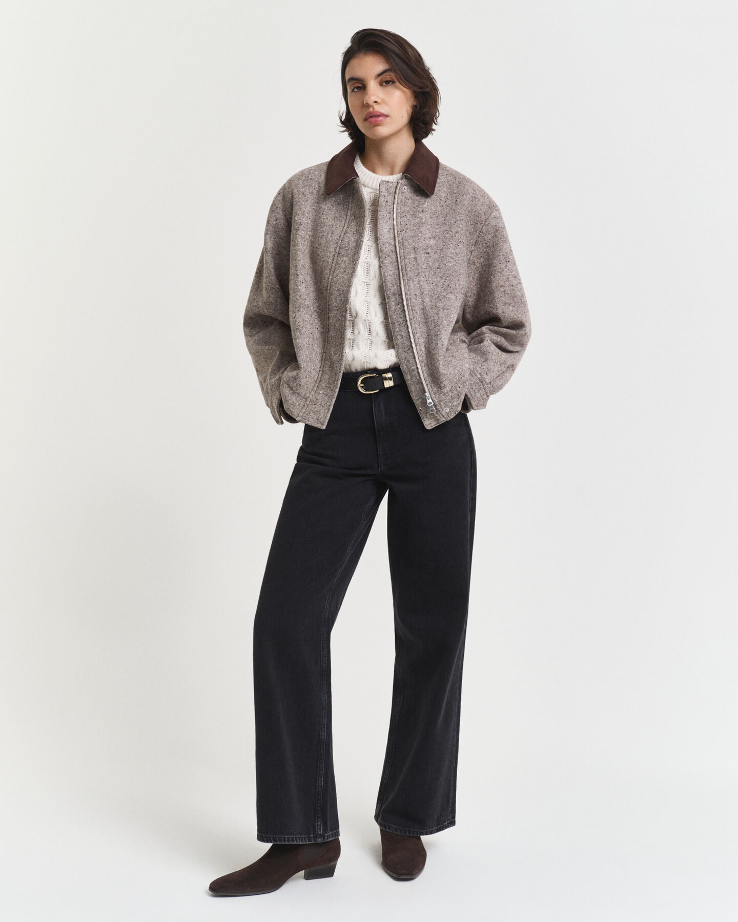 Kortärmad kabelstickad topp med puffärmar