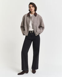 Kortärmad kabelstickad topp med puffärmar