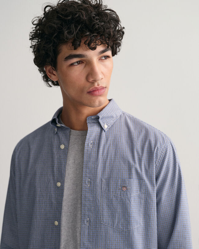 Regular fit smårutig poplinskjorta