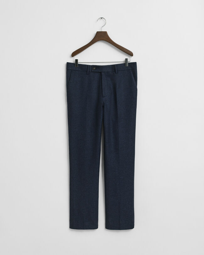 Slim fit kostymbyxor i flanell med fiskbensmönster