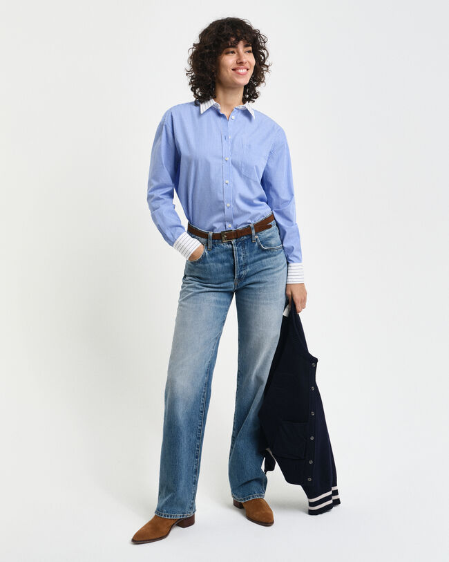 Relaxed fit poplinskjorta med flerfärgade ränder