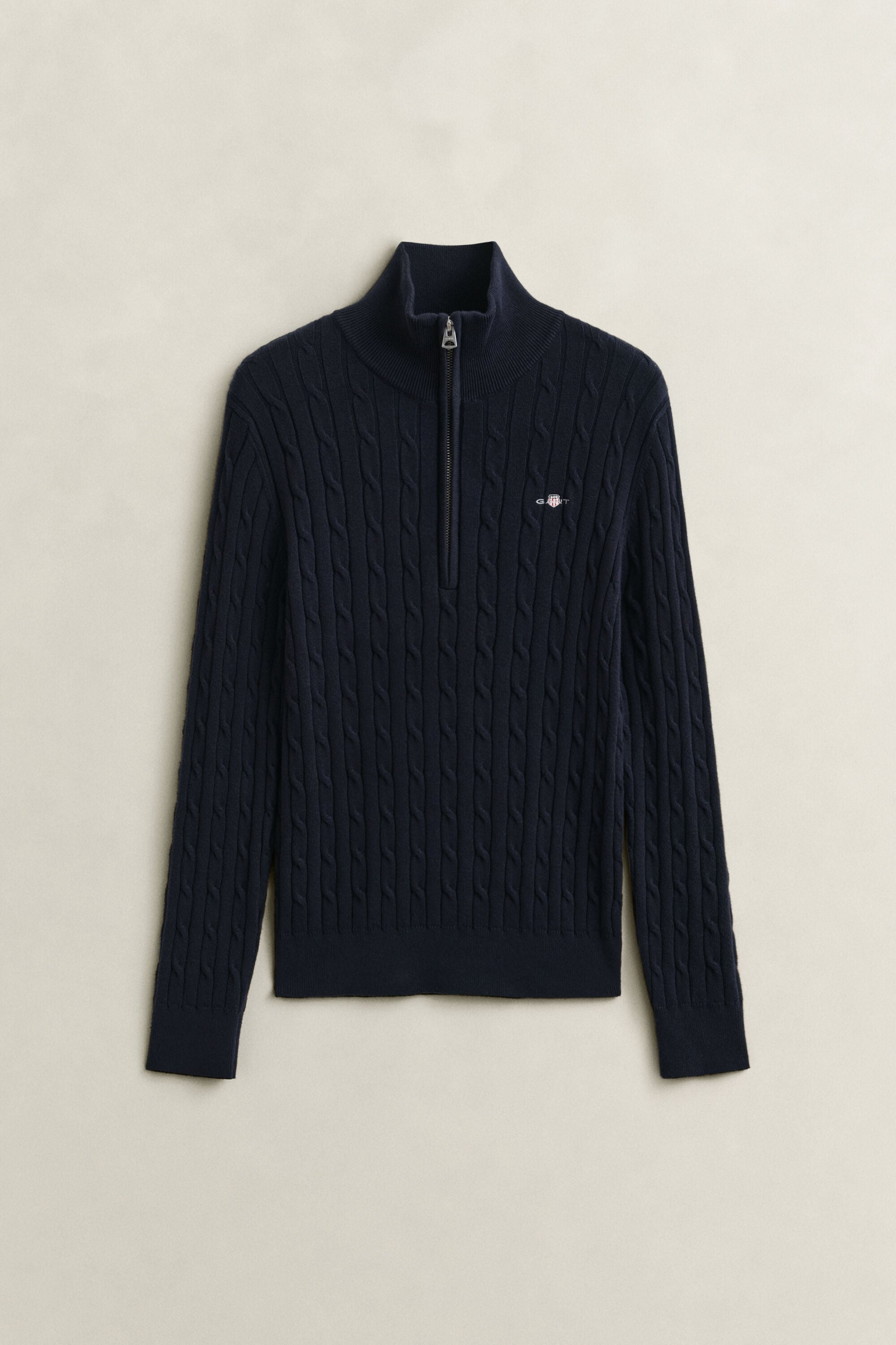 Stretchig kabelstickad tröja med half-zip