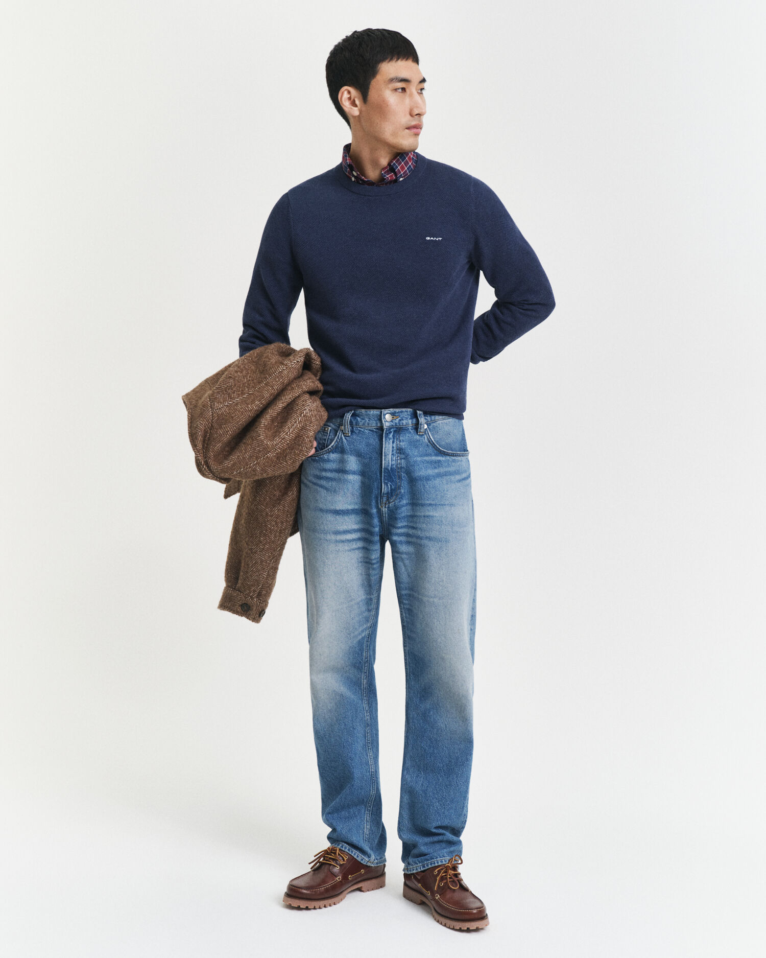 Rundhalsad tröja i bomullspiké