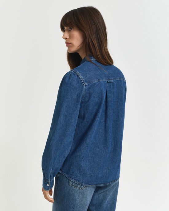 Regular fit denimskjorta med puffärm