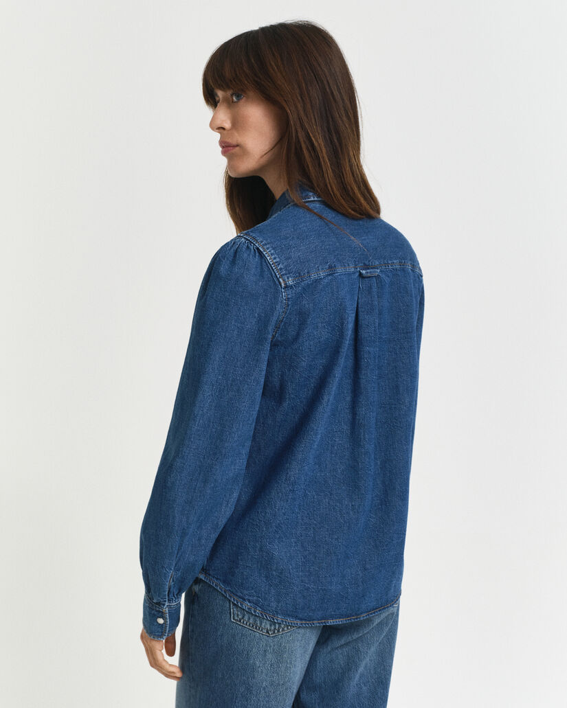 Regular fit denimskjorta med puffärm