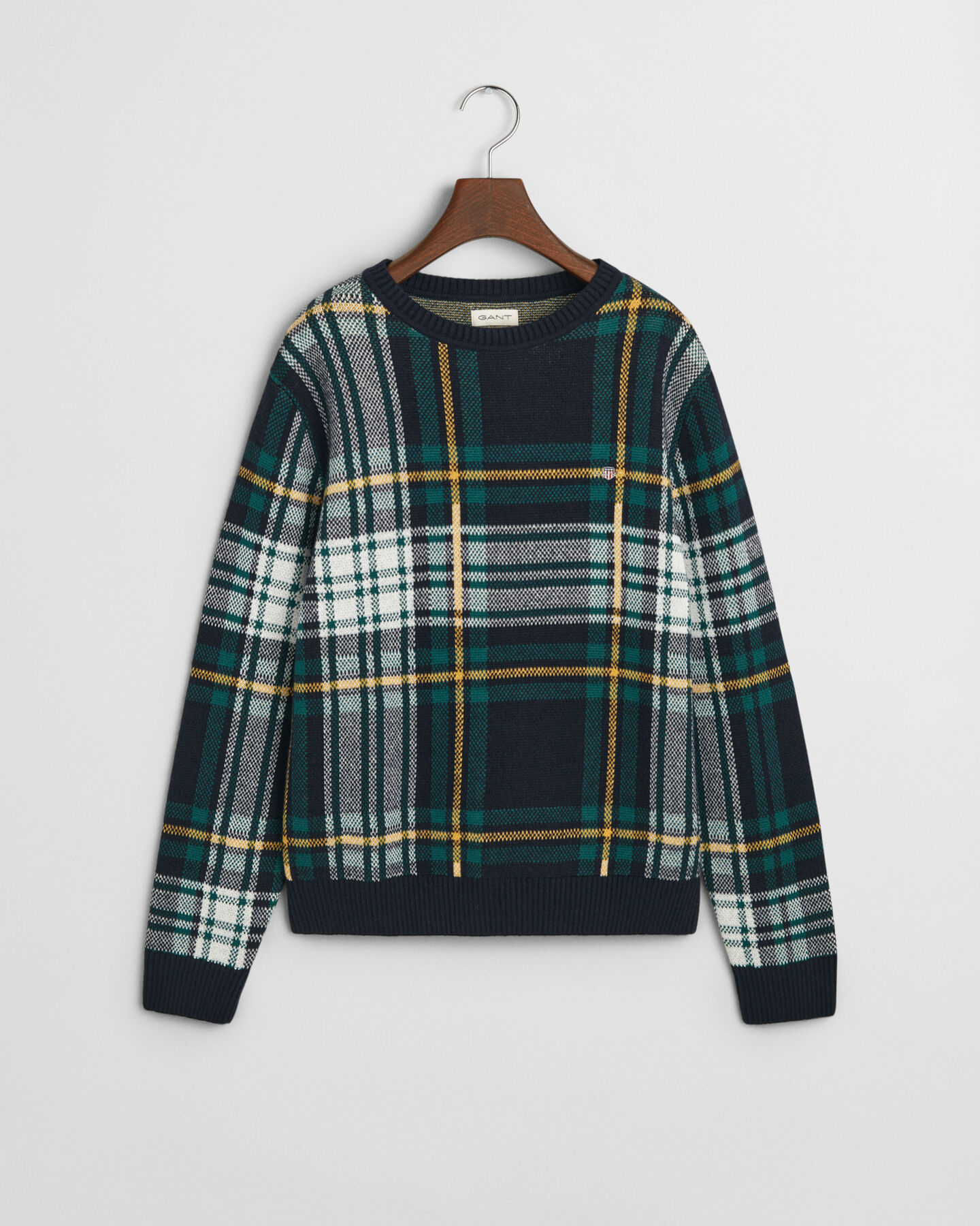 Rutig ribbstickad rundhalsad tr&ouml;ja