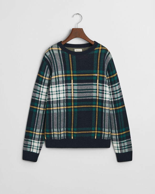 Rutig ribbstickad rundhalsad tr&ouml;ja