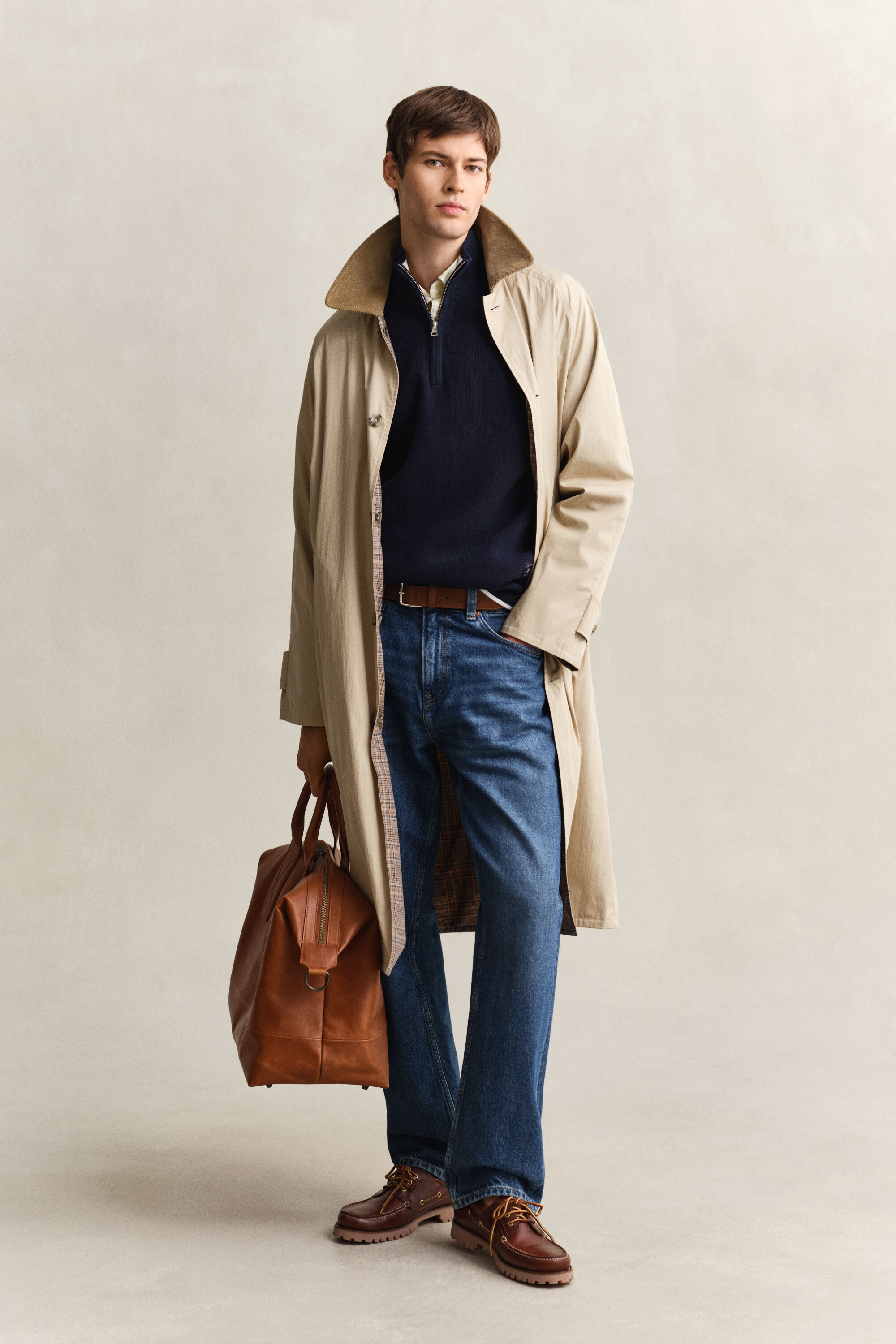 Ribbstickad bomullströja med half-zip