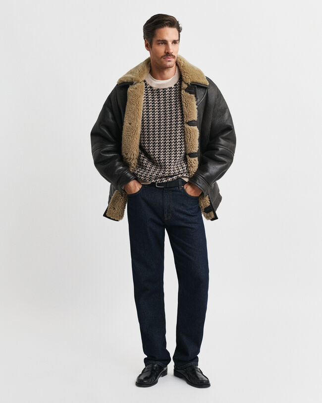 Tvåfärgad rundhalsad tröja med struktur