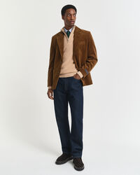 Ribbstickad tröja i bomull och merinoull med half-zip