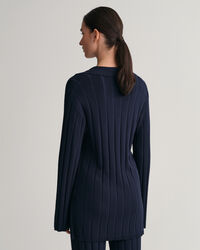 Ribbstickad tröja med öppen krage