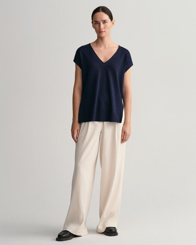 V-ringad slipover i linneblandning