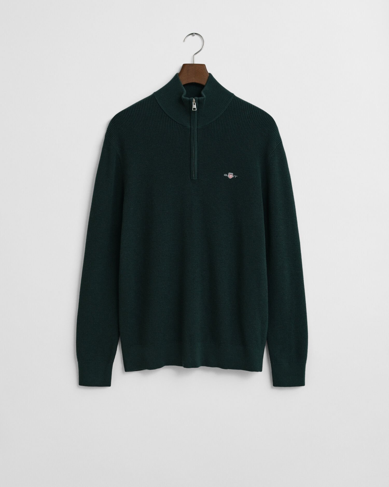 Ribbstickad tröja i bomull och merinoull med half-zip