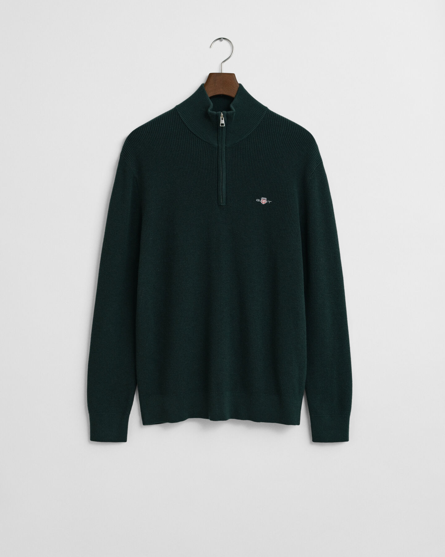 Ribbstickad tröja i bomull och merinoull med half-zip