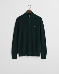 Ribbstickad tröja i bomull och merinoull med half-zip