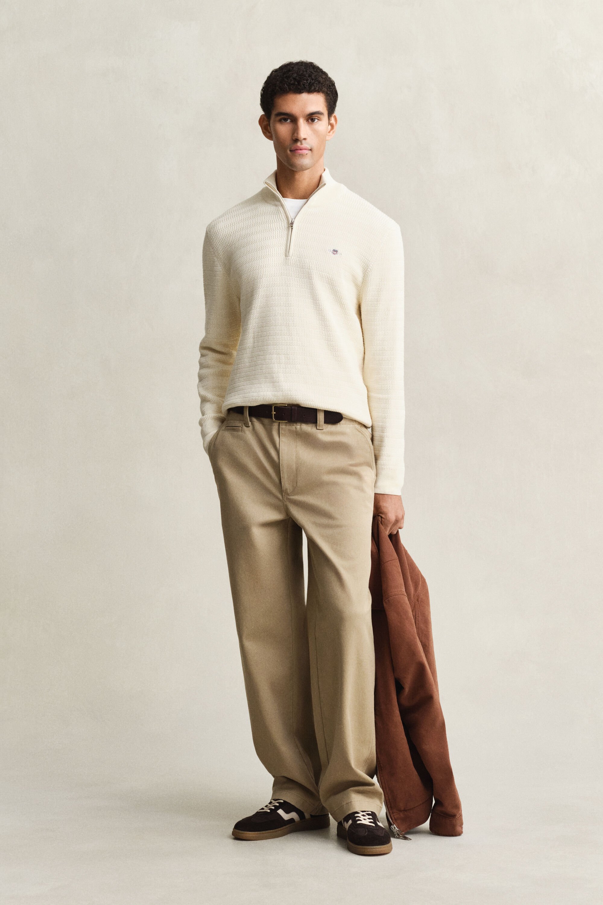 Minikabelstickad tröja med half-zip