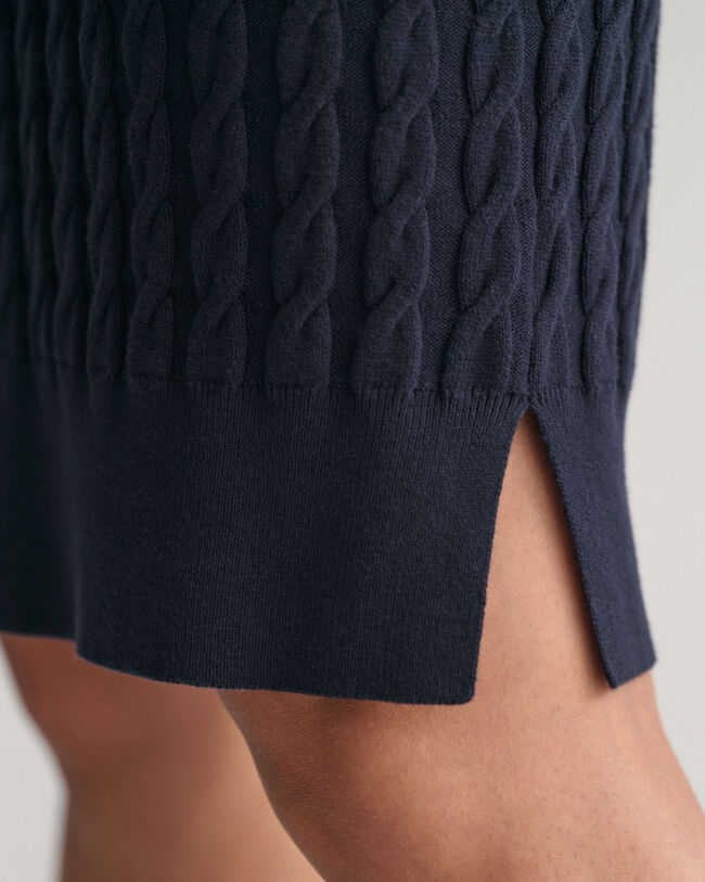 Kabelstickad crew neck kl&auml;nning i bomullsstretch