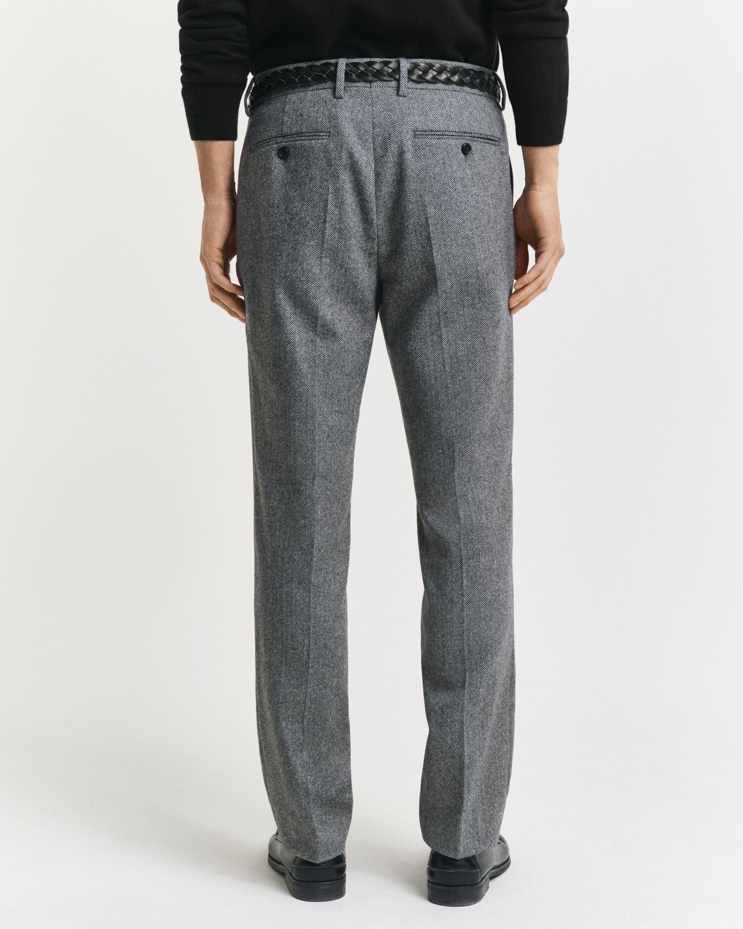 Slim fit kostymbyxor i flanell med fiskbensmönster