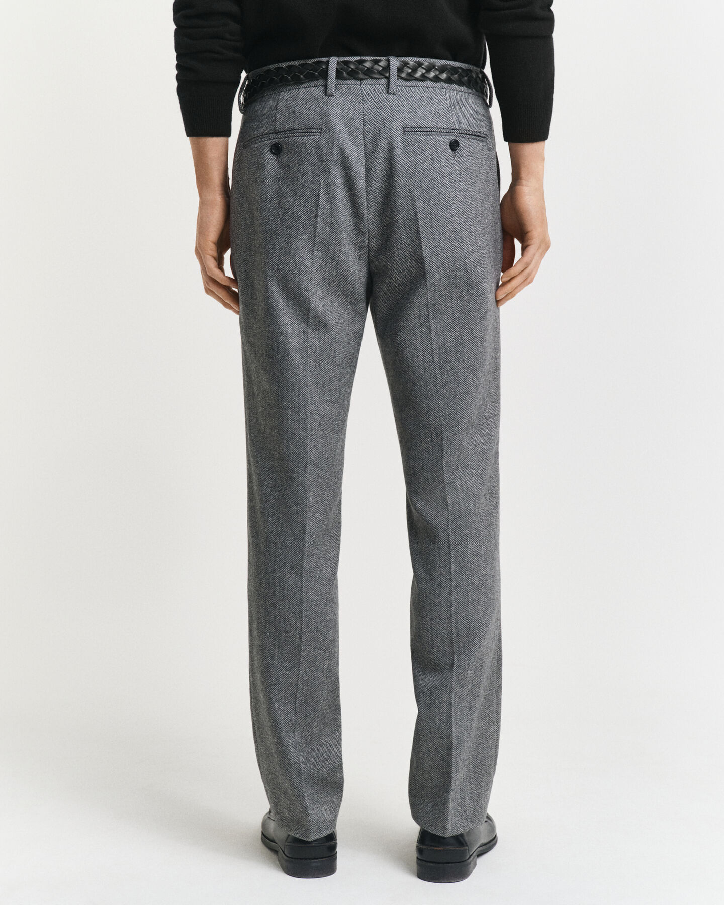 Slim fit kostymbyxor i flanell med fiskbensmönster