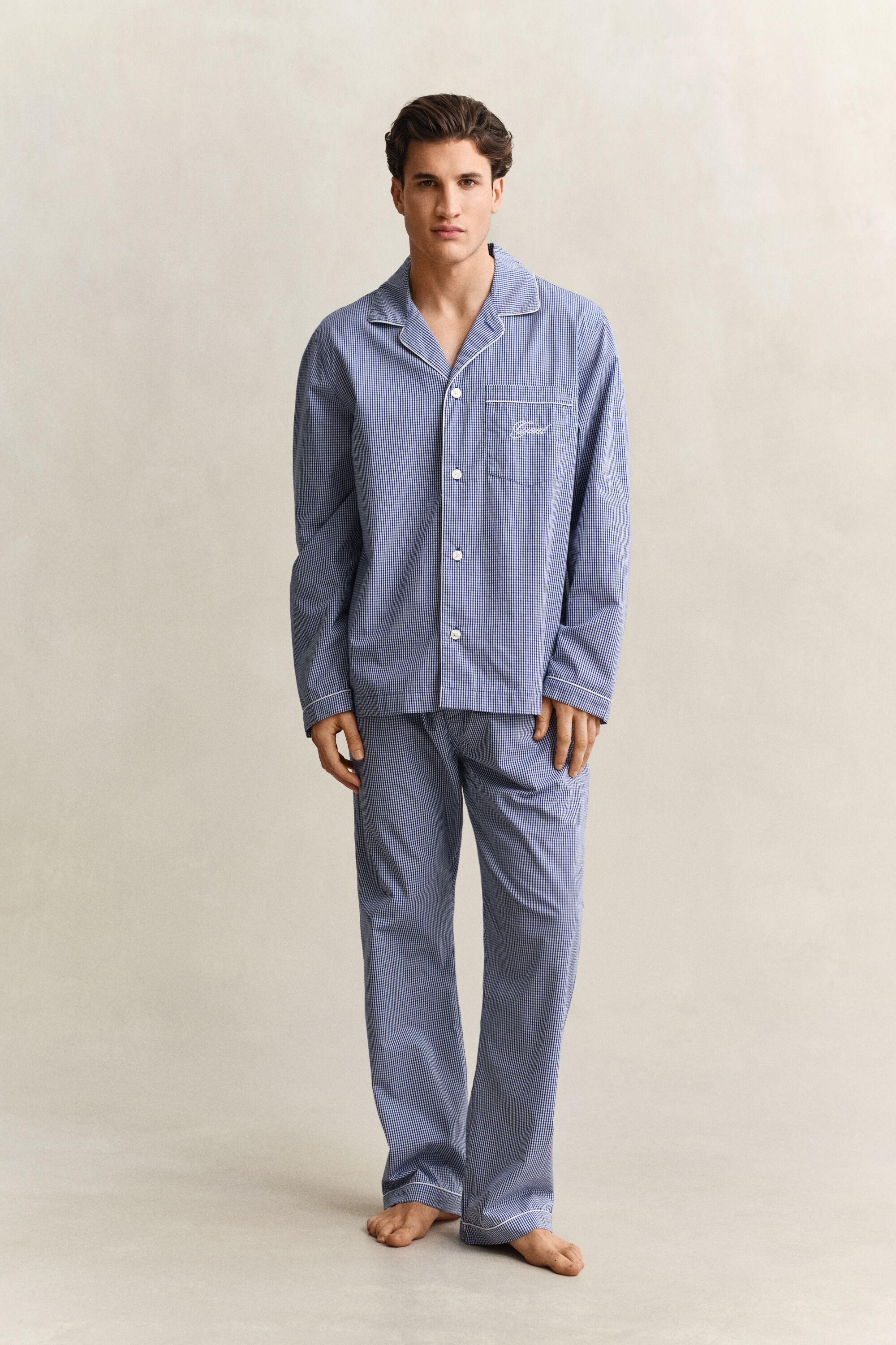 Pyjamasset i ginghamrutig poplin