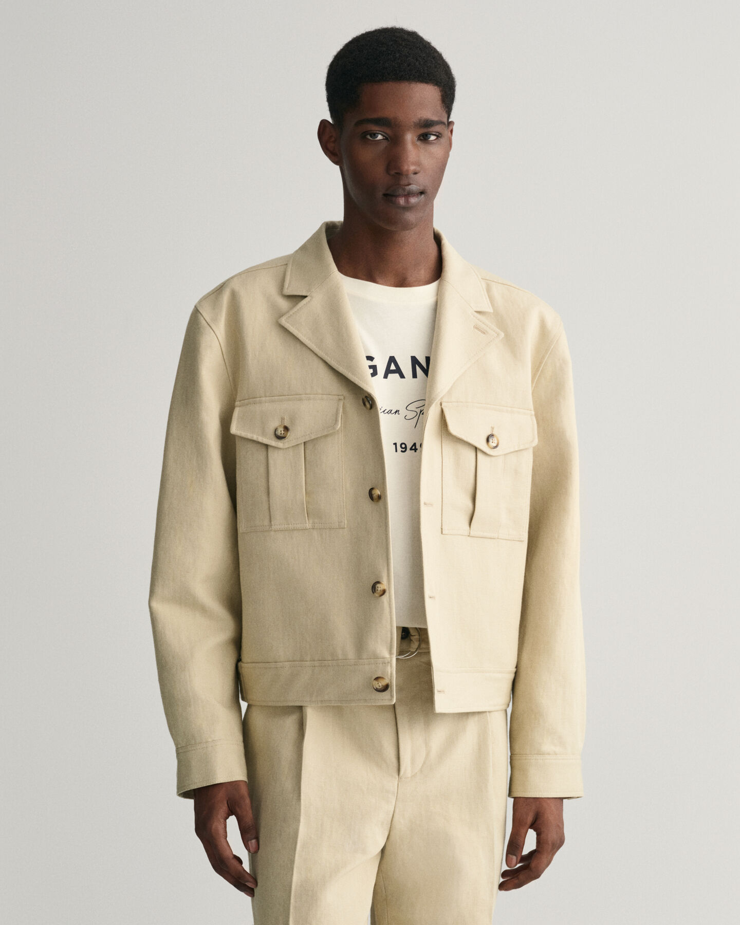 Relaxed fit kostymjacka i bomull och linne