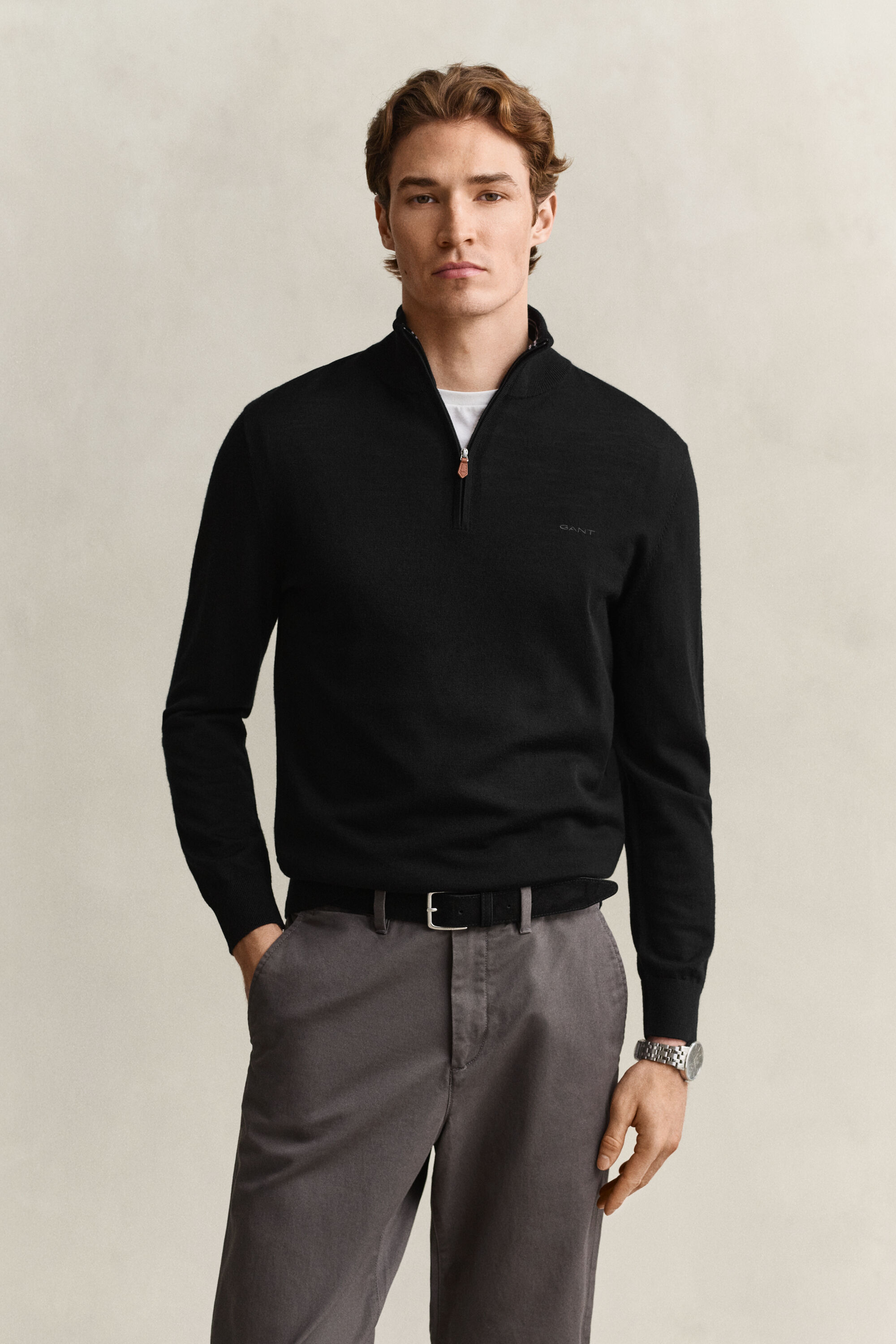 Tröja med half-zip i merinoull