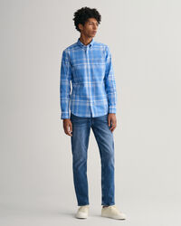 Regular fit rutig skjorta i bomull och linne