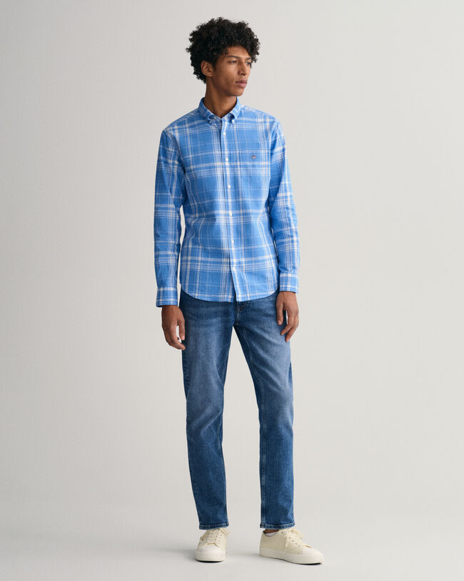 Regular fit rutig skjorta i bomull och linne