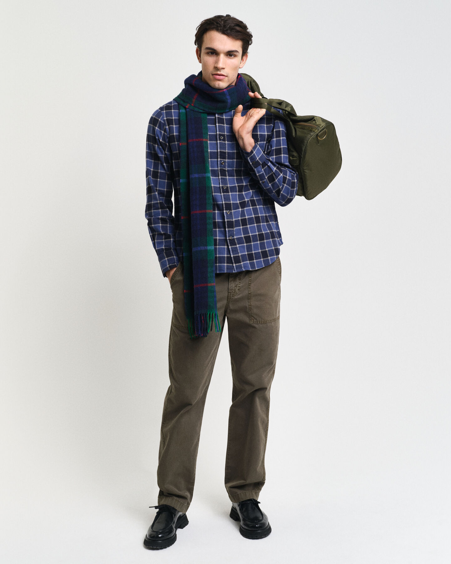 Regular fit rutig fiskbensmönstrad skjorta