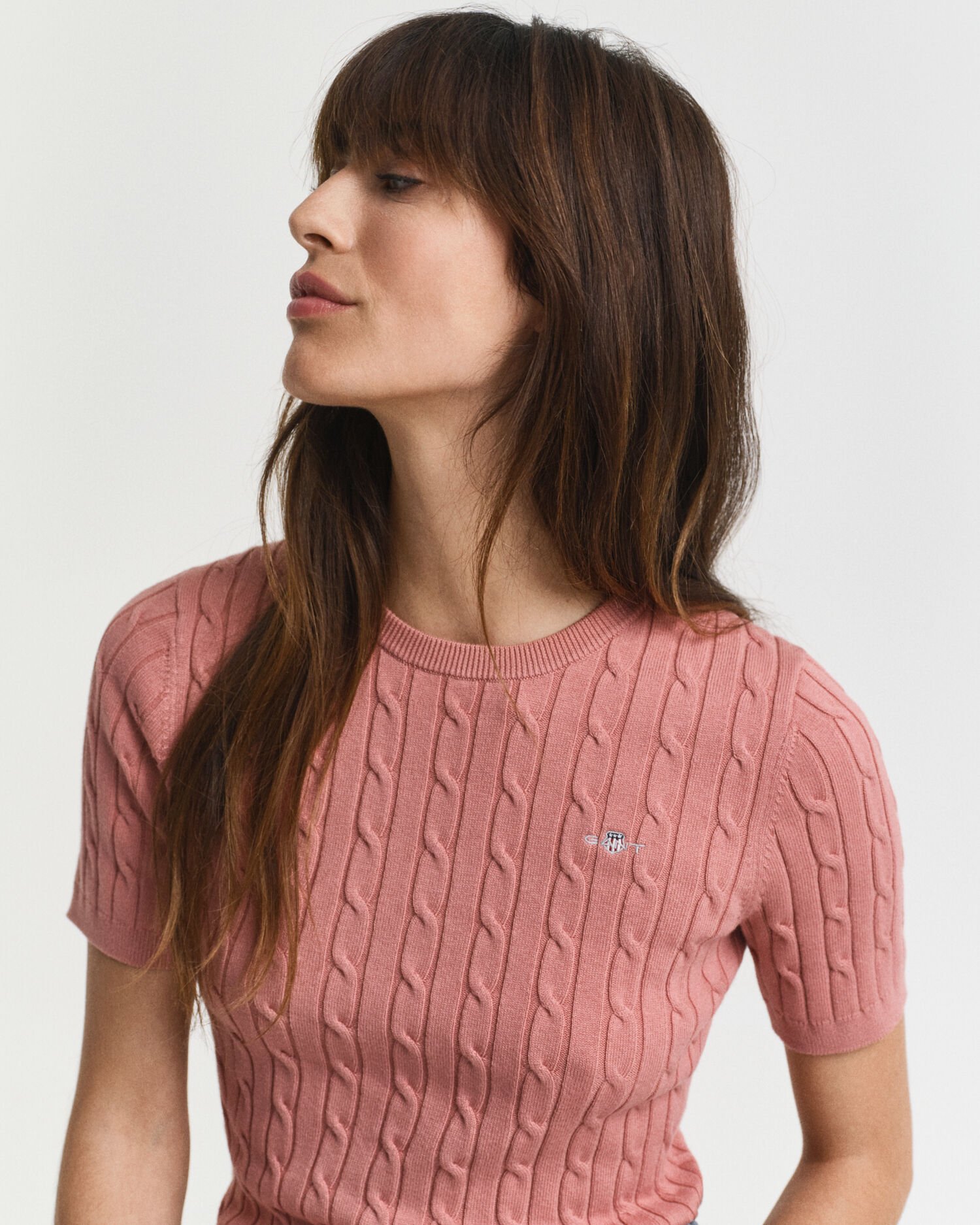 Kabelstickad kortärmad tröja