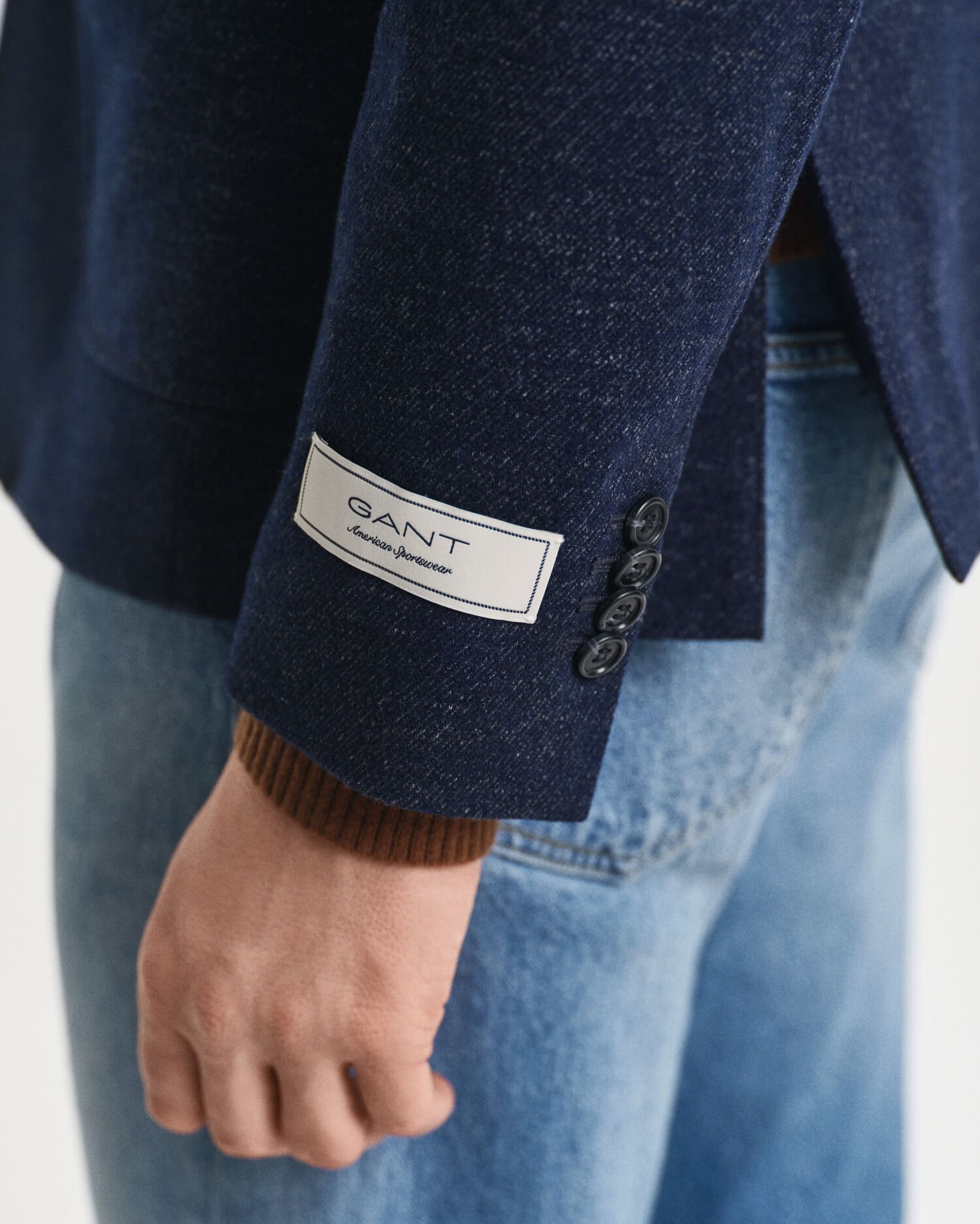 Tvåfärgad jerseyblazer i ull och bomull