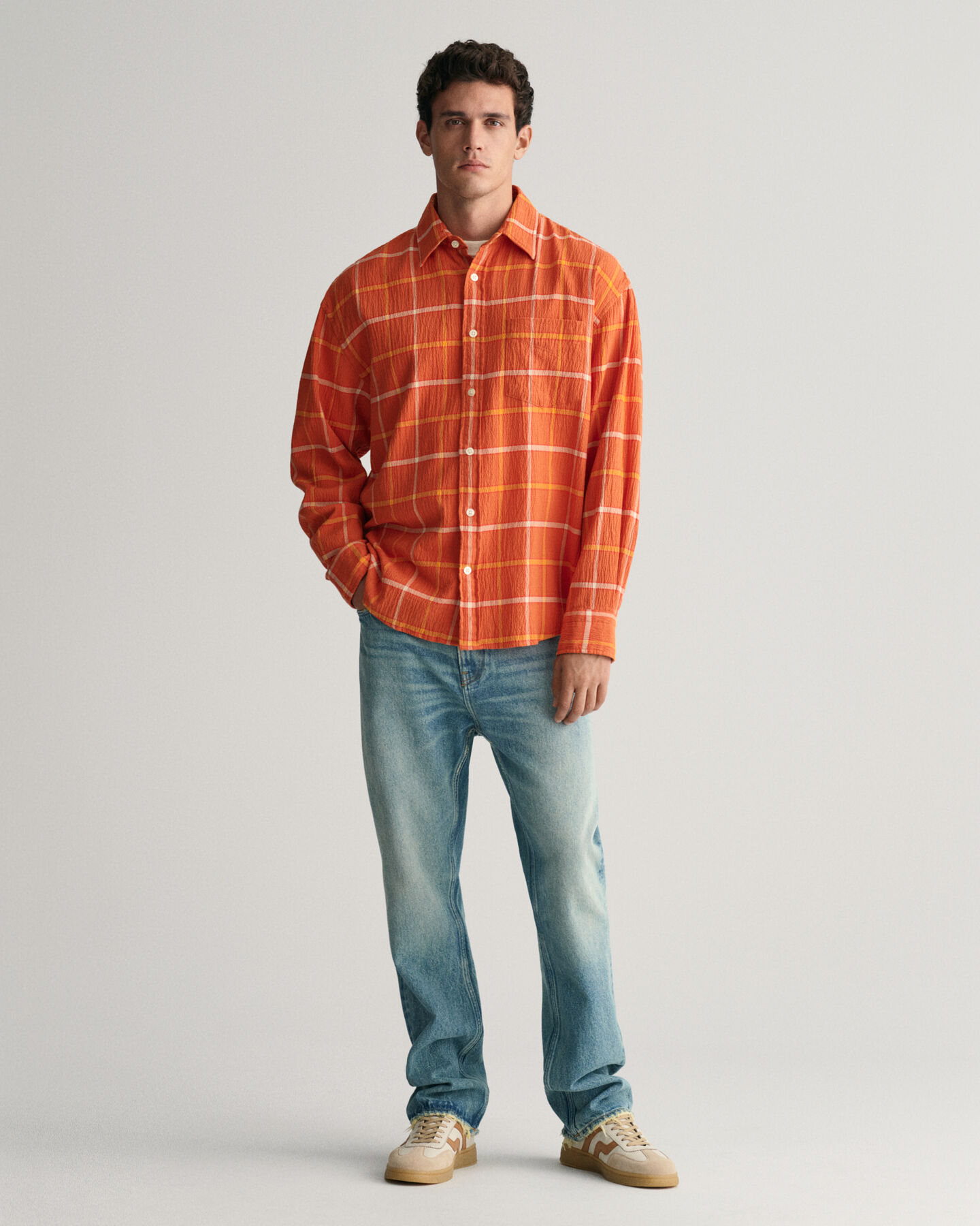 Oversized rutig skjorta med struktur