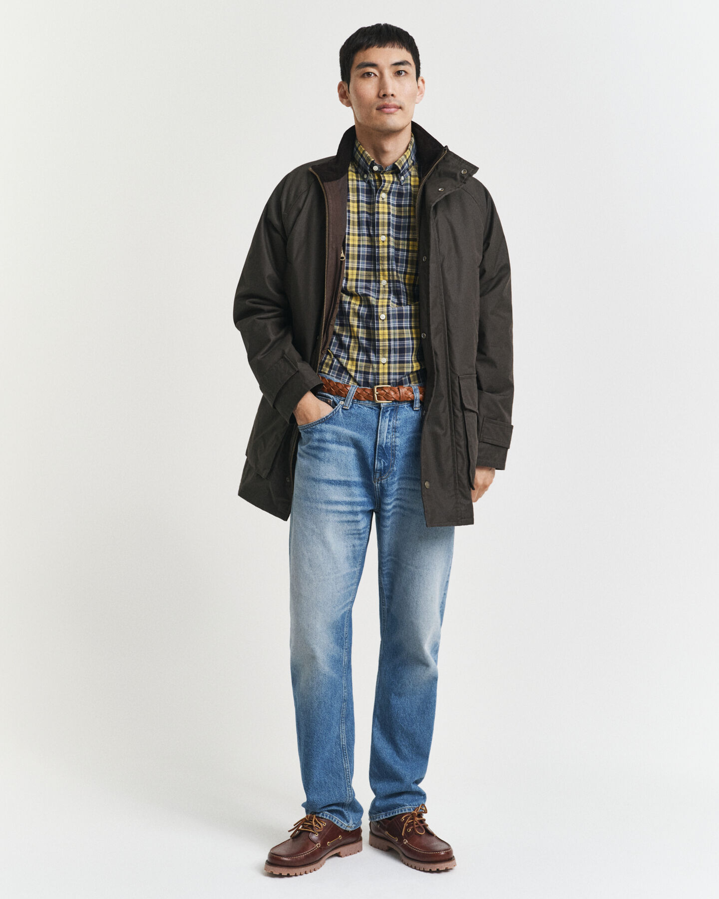 Regular fit rutig poplinskjorta