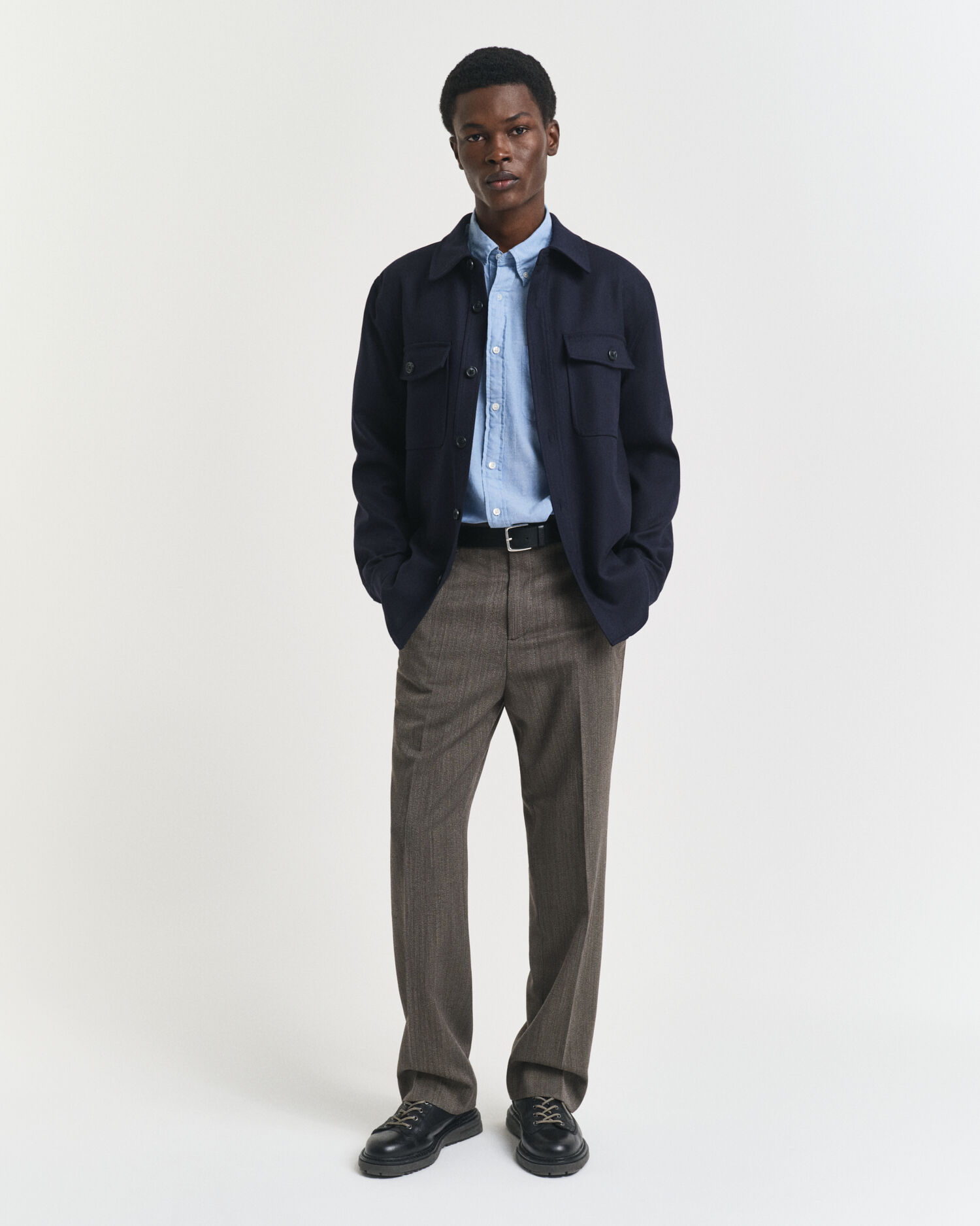 Fiskbensmönstrade kostymbyxor