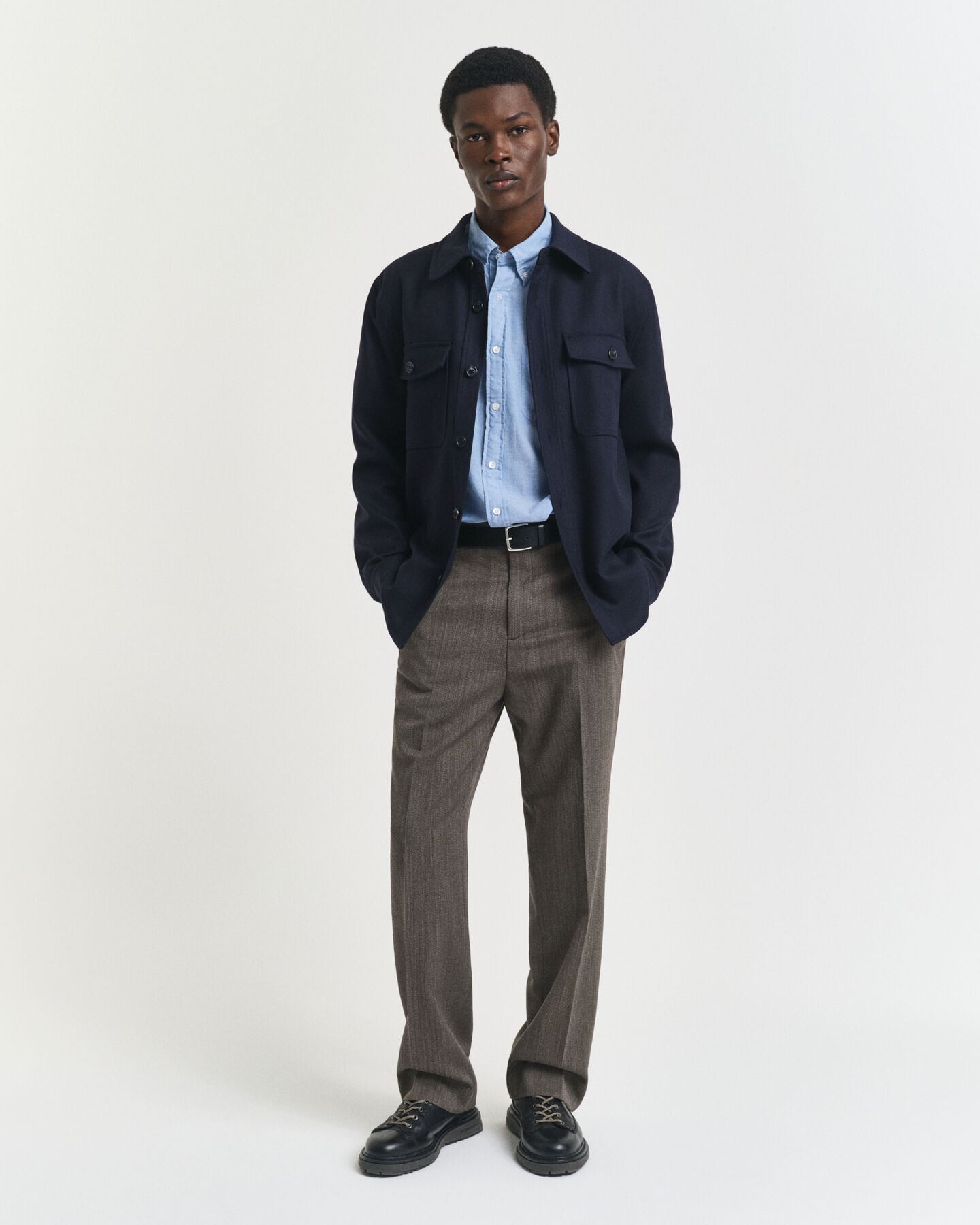 Fiskbensmönstrade kostymbyxor