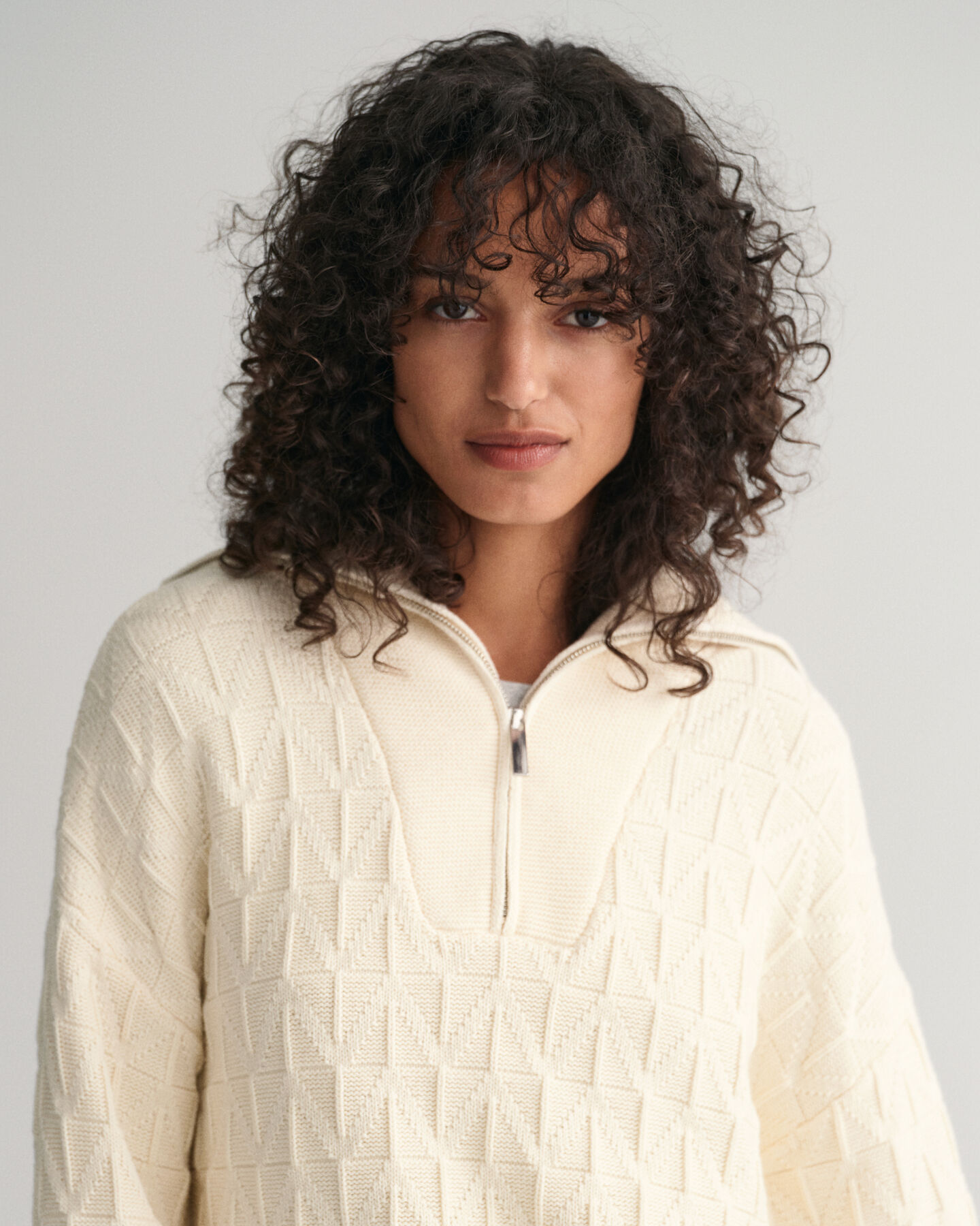 Fiskbensmönstrad half-zip tröja