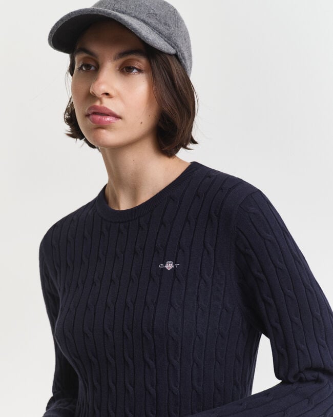 Kabelstickad klänning med rund halsringning i bomullsstretch