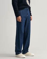 Relaxed fit jeans i bomull och linne